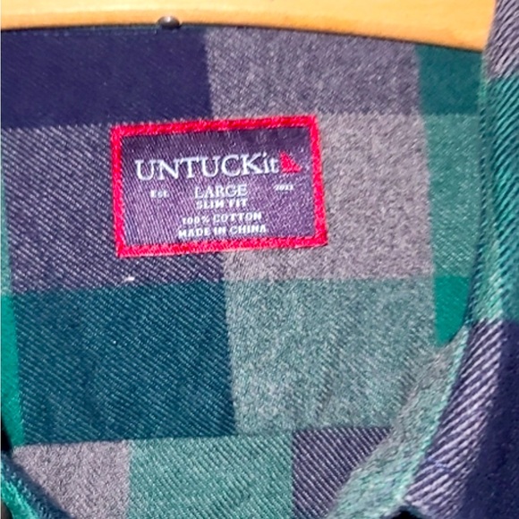 UNTICKit size L navy/green checked  long sleeve button shirt - Picture 6 of 6